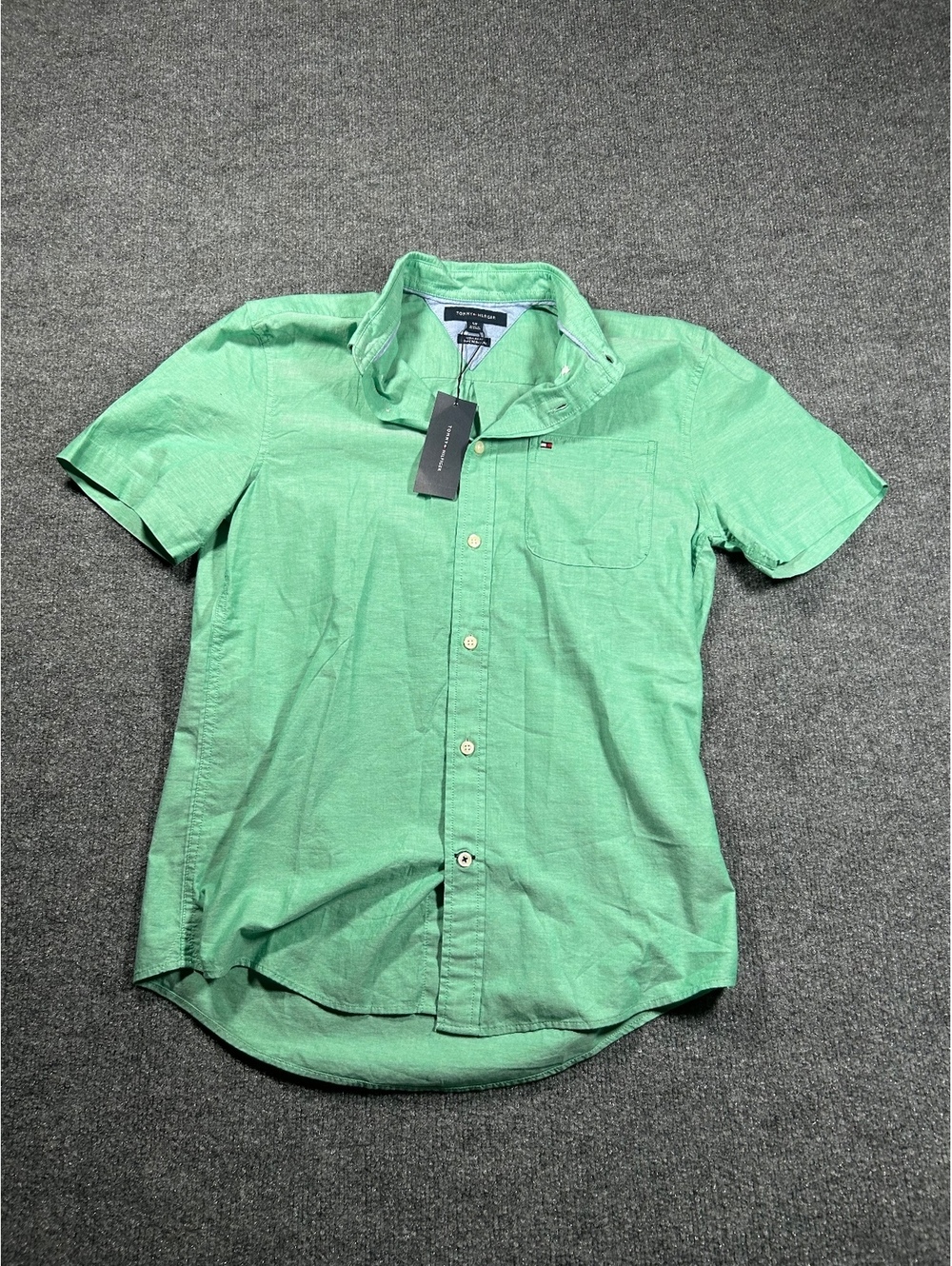 Tommy Hilfiger Men's Short Sleeve Button-Up Shirt Green Size Small